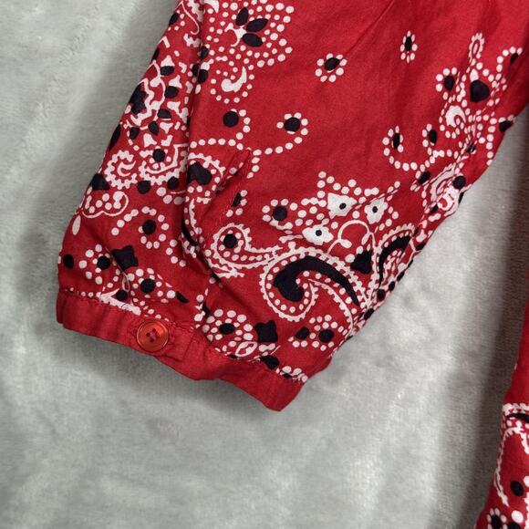 Talbots Shirt Womens Medium Petite Red Tassel Tie 3/4 Sleeve Paisley Border - Picture 8 of 8